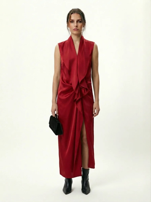 Satin draped dress, black
