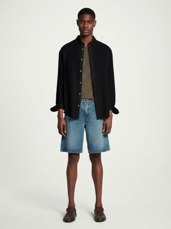 Linen polo shirt, sky blue